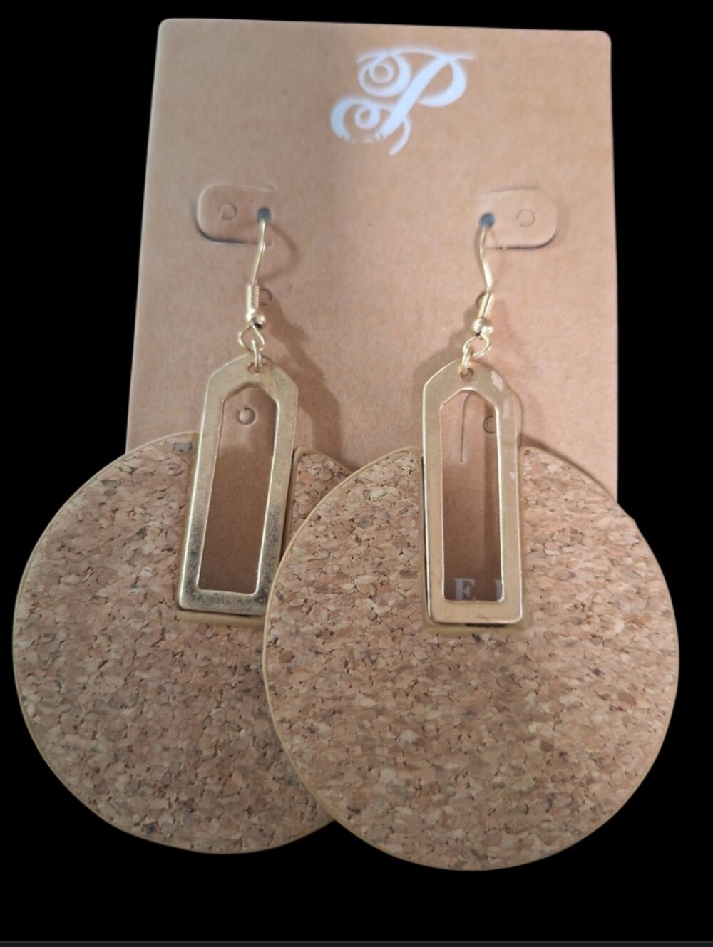 Gold and Cork Drop Earrings by Plunder